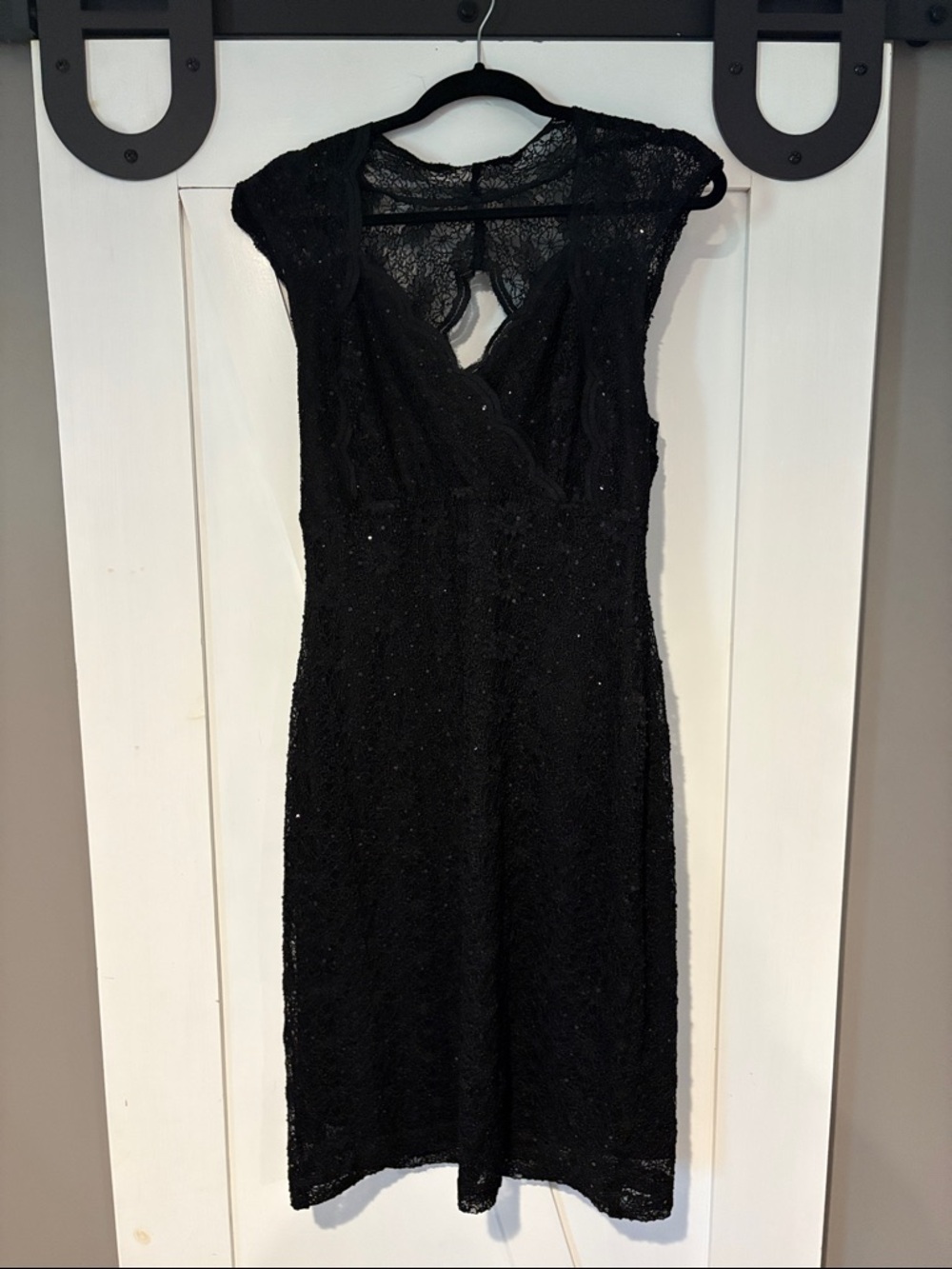 Roz & Ali Black Lace Midi Dress with Cap Sleeves